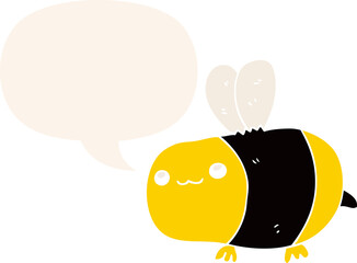 cartoon bee with speech bubble in retro style