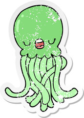 distressed sticker of a cartoon jellyfish