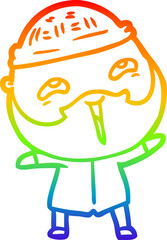 rainbow gradient line drawing of a cartoon happy bearded man