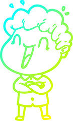 cold gradient line drawing of a cartoon happy man