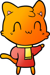 cartoon happy cat wearing scarf