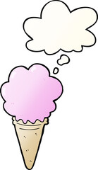 cartoon ice cream with thought bubble in smooth gradient style