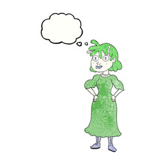 freehand drawn thought bubble textured cartoon alien woman
