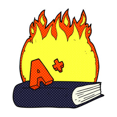 freehand drawn cartoon A grade symbol and book