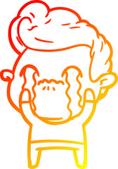 warm gradient line drawing of a cartoon man crying