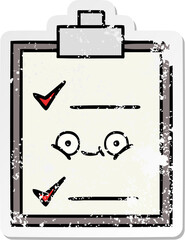distressed sticker of a cute cartoon check list