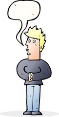 cartoon nervous man with speech bubble
