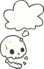 cartoon spooky skull with thought bubble