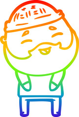 rainbow gradient line drawing of a cartoon happy bearded man