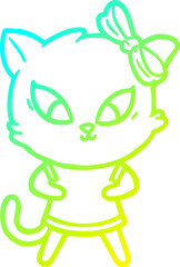 cold gradient line drawing of a cartoon cat