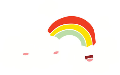 happy flat color style cartoon clouds and rainbow