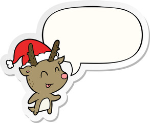 cartoon christmas reindeer with speech bubble sticker
