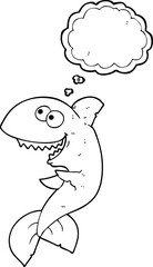 freehand drawn thought bubble cartoon shark