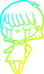 Fototapeta premium cold gradient line drawing of a cartoon woman crying