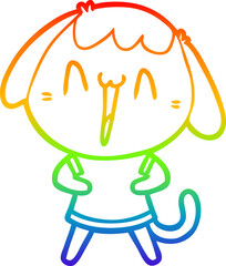 rainbow gradient line drawing of a cute cartoon dog