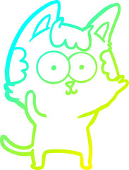cold gradient line drawing of a happy cartoon cat