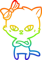 rainbow gradient line drawing of a cute cartoon cat