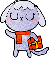 cute cartoon dog with christmas present