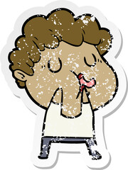 distressed sticker of a cartoon man pulling face