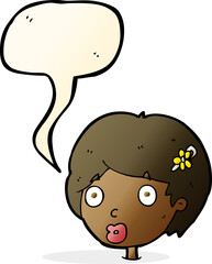 cartoon surprised female face with speech bubble