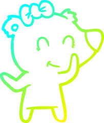 cold gradient line drawing of a female polar bear cartoon