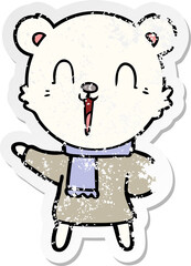 distressed sticker of a happy cartoon polar bear