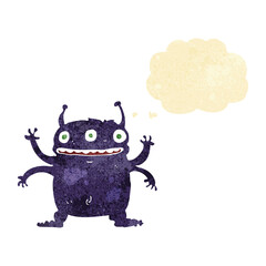 cartoon alien monster with thought bubble