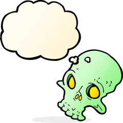 cartoon spooky skull with thought bubble