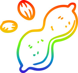 rainbow gradient line drawing of a cartoon peanut and shell