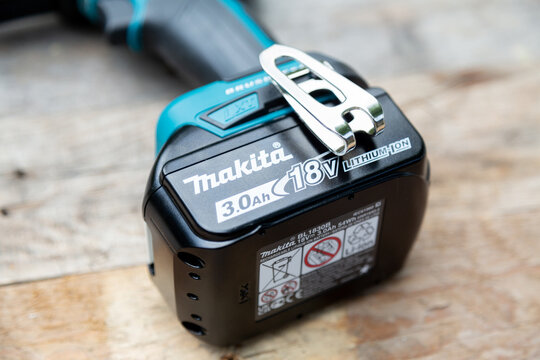 Makita electric drill battery. Professional electric Makita tools. Makita Cordless: Latvia, Talsi, May 05, 2023