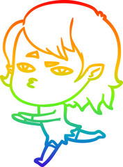 rainbow gradient line drawing of a cartoon vampire girl