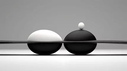 Foto op Canvas Composition from natural black and white stones on the same level. Balance or harmony concept. Decorative art. Pebbles. Generative AI. Illustration for banner, poster, cover, brochure or presentation. © Login