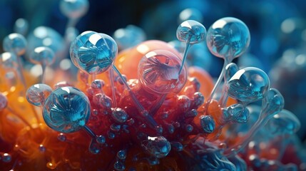 Fantastic abstract alien organic tissue. Microbiology research. Generative AI. Illustration for for banner, poster, cover, brochure or presentation.