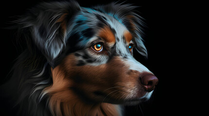 Light coloured border collie dog against the laptop screen watching