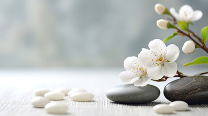 Fototapeta na wymiar Minimalist japanese zen flowers background
