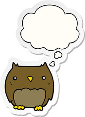 cute cartoon owl with thought bubble as a printed sticker