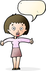 cartoon amazed woman with speech bubble