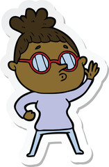 sticker of a cartoon woman wearing glasses