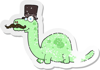 retro distressed sticker of a cartoon posh dinosaur