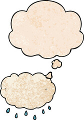 cartoon rain cloud with thought bubble in grunge texture style