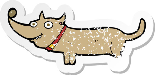retro distressed sticker of a cartoon happy dog
