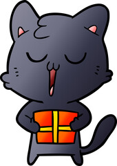 cartoon cat with present