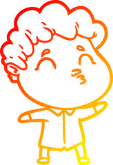 warm gradient line drawing of a cartoon man pouting