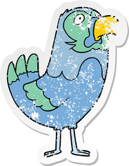 distressed sticker of a cartoon parrot