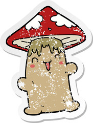 distressed sticker of a cartoon mushroom character