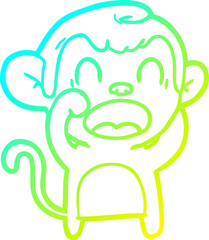 cold gradient line drawing of a shouting cartoon monkey