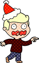 Fototapeta premium hand drawn comic book style illustration of a stressed out pointing wearing santa hat