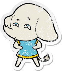 distressed sticker of a cartoon elephant remembering