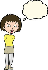 cartoon surprised woman with thought bubble