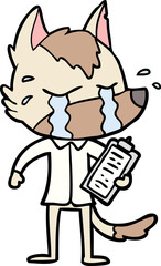 cartoon crying wolf wearing work clothes